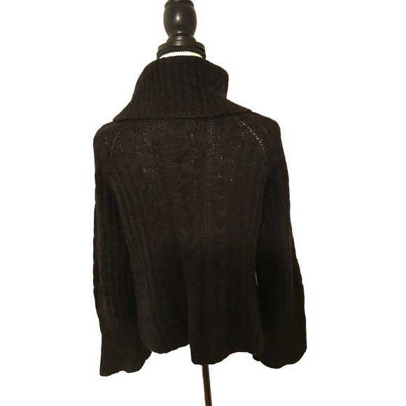 Garnet Hill Black Turtleneck Cable Knit Kid Mohair Wool Sweater - Size Medium - Picture 3 of 9